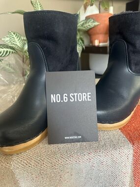 NO.6 STORE Navy Leather & Suede Clog Boots